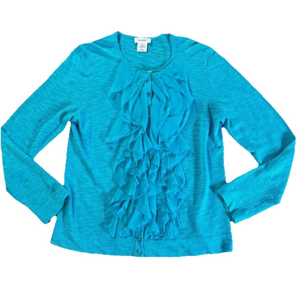 Kate Hill Fairy Ruffled Linen Blend Button Up Top Womens Large Coquette Romantic